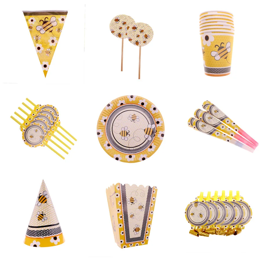 

new popular Disposable tableware set cartoon bee wedding decoration birthday party decorations kids Party Supplies