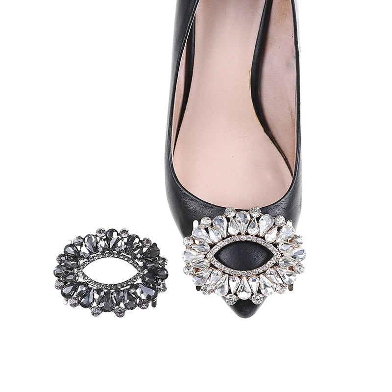 1 шт. Серый Белый Цвет со стразами металлической пряжкой туфли Для женщин Элегантный Свадебная обувь клипы модная обувь декора