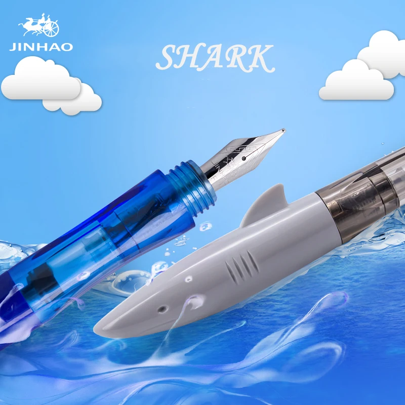 12 PCS Jinhao Colorful Fountain Pen Transparent Diversity Color Pen Case Set Cute Shark Cap EF/F/Bent with Refillable Converters