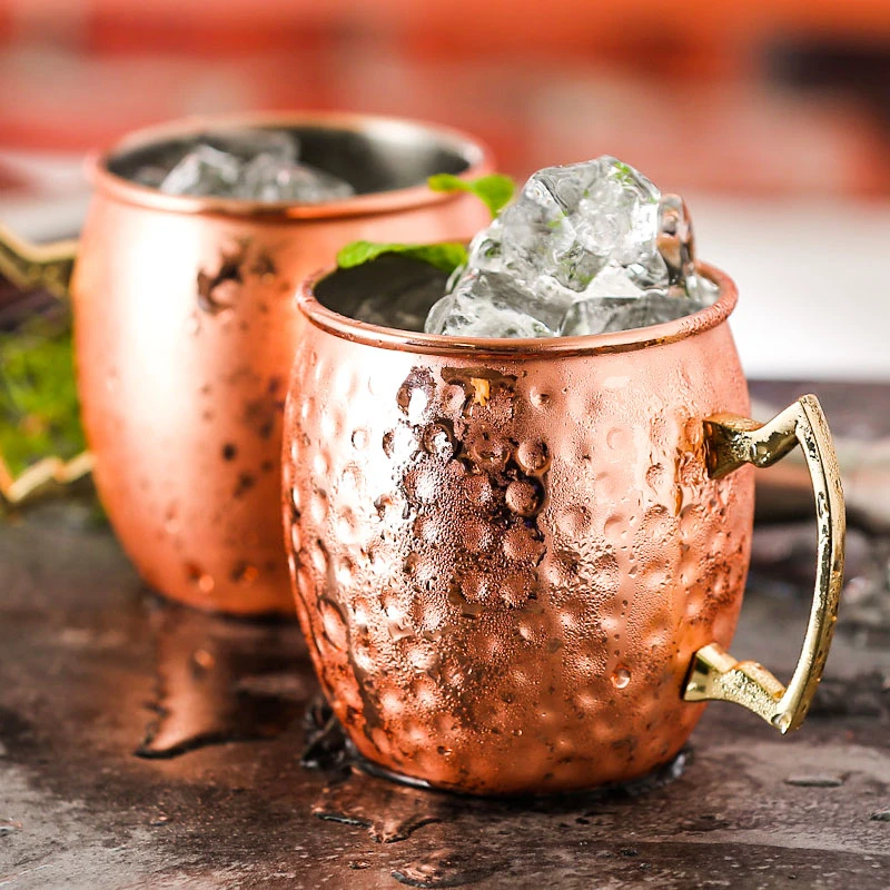 4 Pieces 550ml 18 Ounces Hammered Copper Plated Moscow Mule Mug Beer Cup Coffee Cup Mug Copper Plated