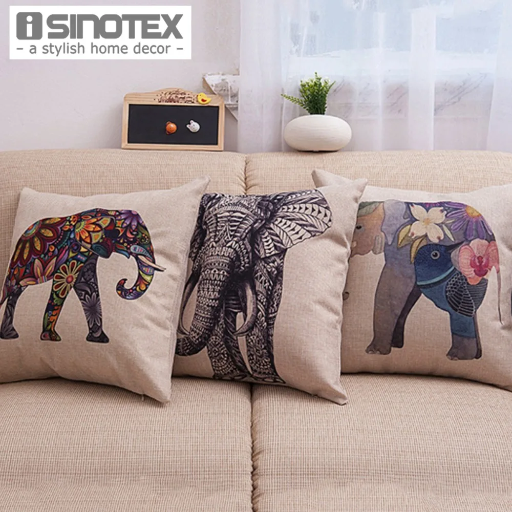 

1PCS/Lot Elephant Printed Linen Cushion Cover For Sofa Throw Pillow Case Chair Seat Pillow Cases