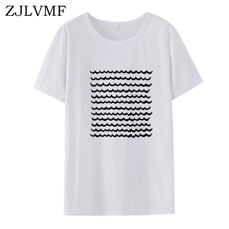 Zjlvmf Waves Женская Футболка Harajuku корейский стиль Милая футболка с круглым вырезом