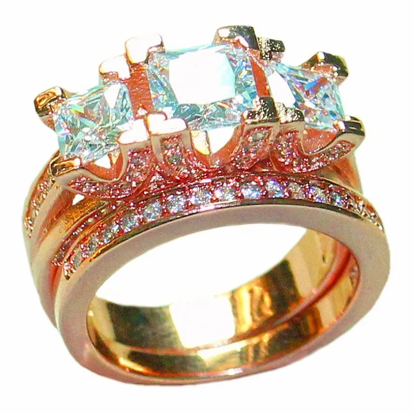 

Choucong Jewelry Bohemian Fashion 925 Sterling Silver&Rose gold filled Three-stone Square Zircon Wedding Rings finger for Women