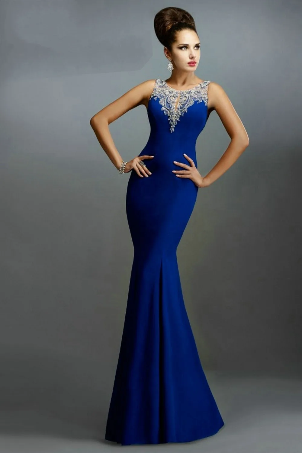 Vestidos De Festa 2016 Royal Blue Prom Dress Elegant Mermaid Prom Dresses Sexy Sheer Back Long 