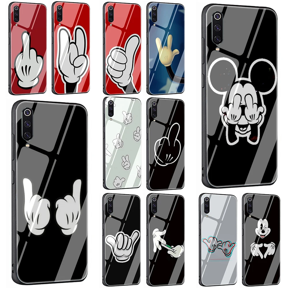 

Mickey Mouse Hand Gesture Tempered Glass Phone Case for Xiaomi Mi 8 Lite A1 A2 5X 6X 9 Redmi 4X 6A Note 5 6 7 pro Pocophone F1