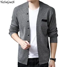 Yasuguoji Новинка Осенняя мода сплошной цвет однобортный тонкий кардиган для мужчин на каждый день свитер с треугольным вырезом для мужчин на осень и зиму sueter hombre KS13