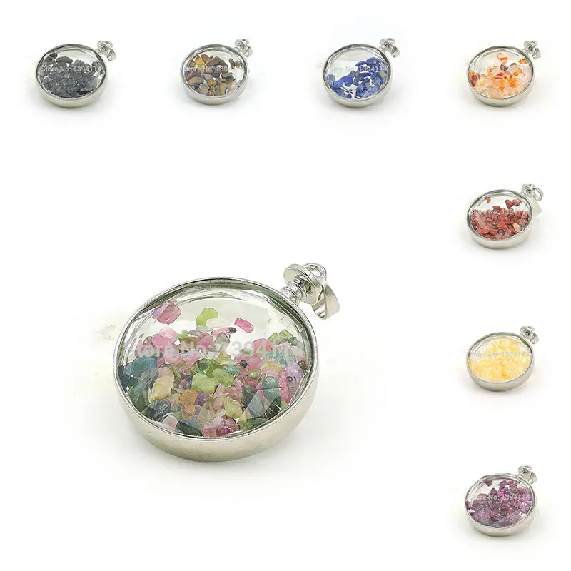 

Natural Stone Chips & Clear Glass Board Faceted Round Gluing Pendant Of Silver Cladding Approx 50*35*12 mm