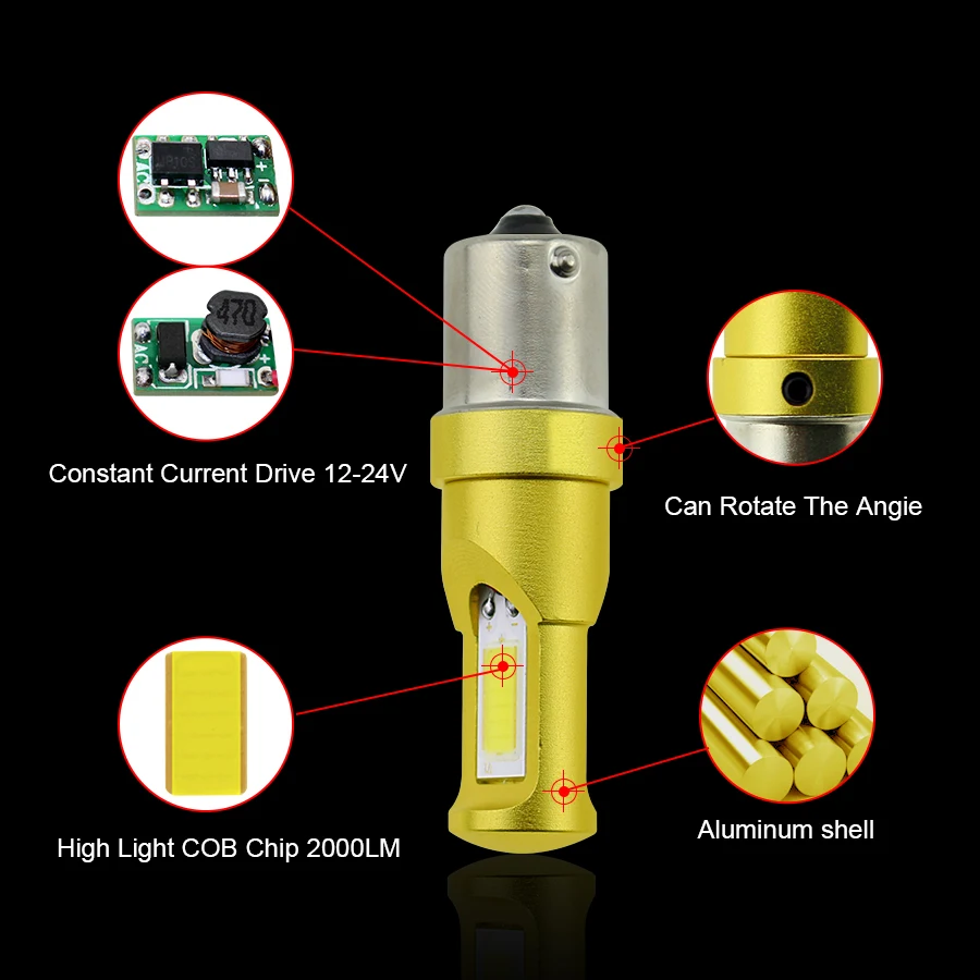 YCCPAUTO 1156 BA15S светодиодный автоматический указатель поворота BAU15S задний светильник 2 шт. Высокая мощность 2000лм Автомобильный задний светильник s лампы белого золота