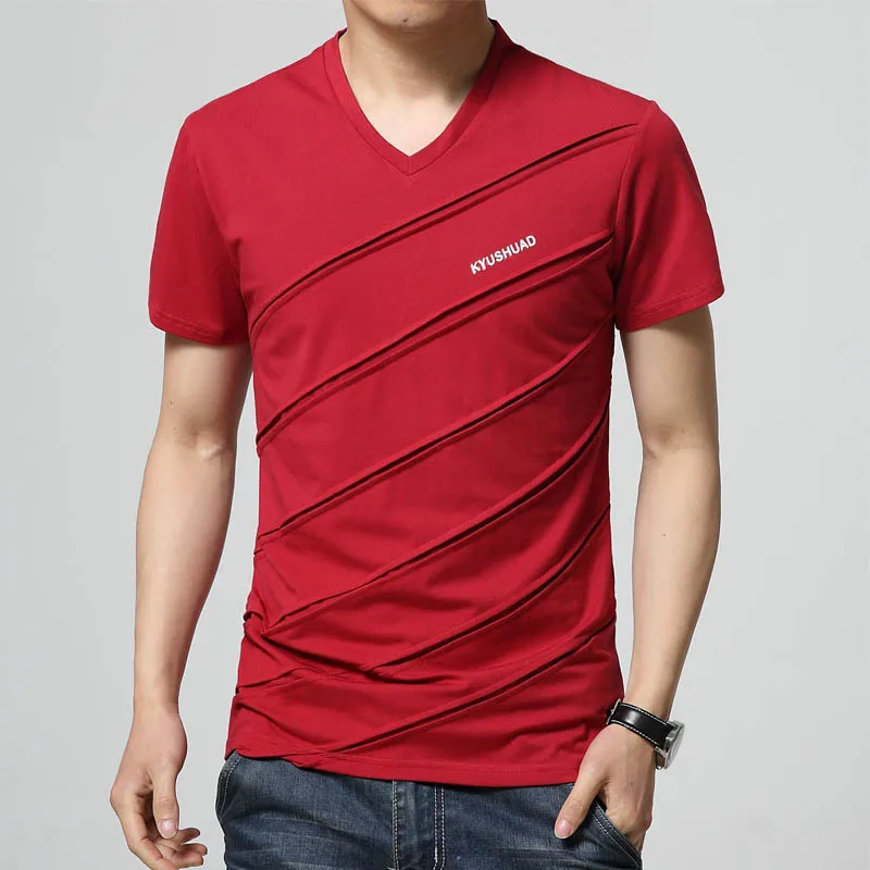 

TFETTERS New Arrival Casual Men's T-shirt Stripe Design Short Sleeve V neck T-shirt Men Slim Fit Cotton Men Tops Tees Hommes
