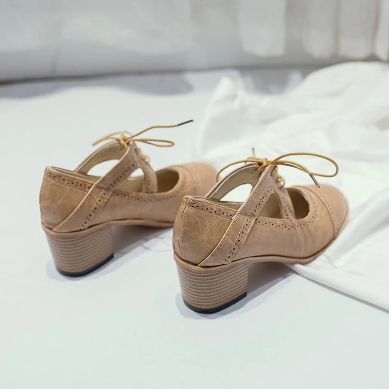 Ariari/Новые осенние женские туфли-лодочки; модные женские туфли на высоком каблуке со шнуровкой и круглым носком; дышащие износостойкие свадебные туфли для вечеринки