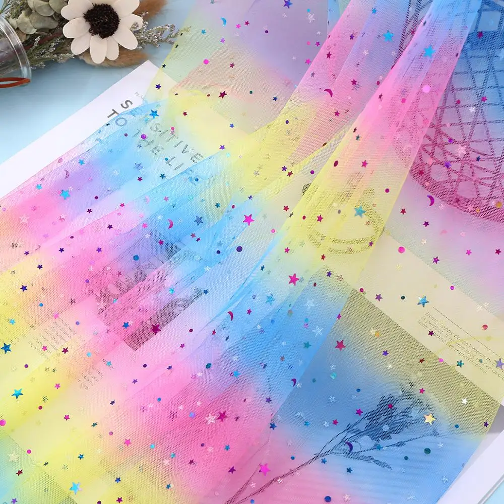 

100*150cm Rainbow Glitter Tulle Roll Star Sequin Mesh Fabric Spool Tutu Skirt Fabric Wedding Party Decoration DIY Crafts
