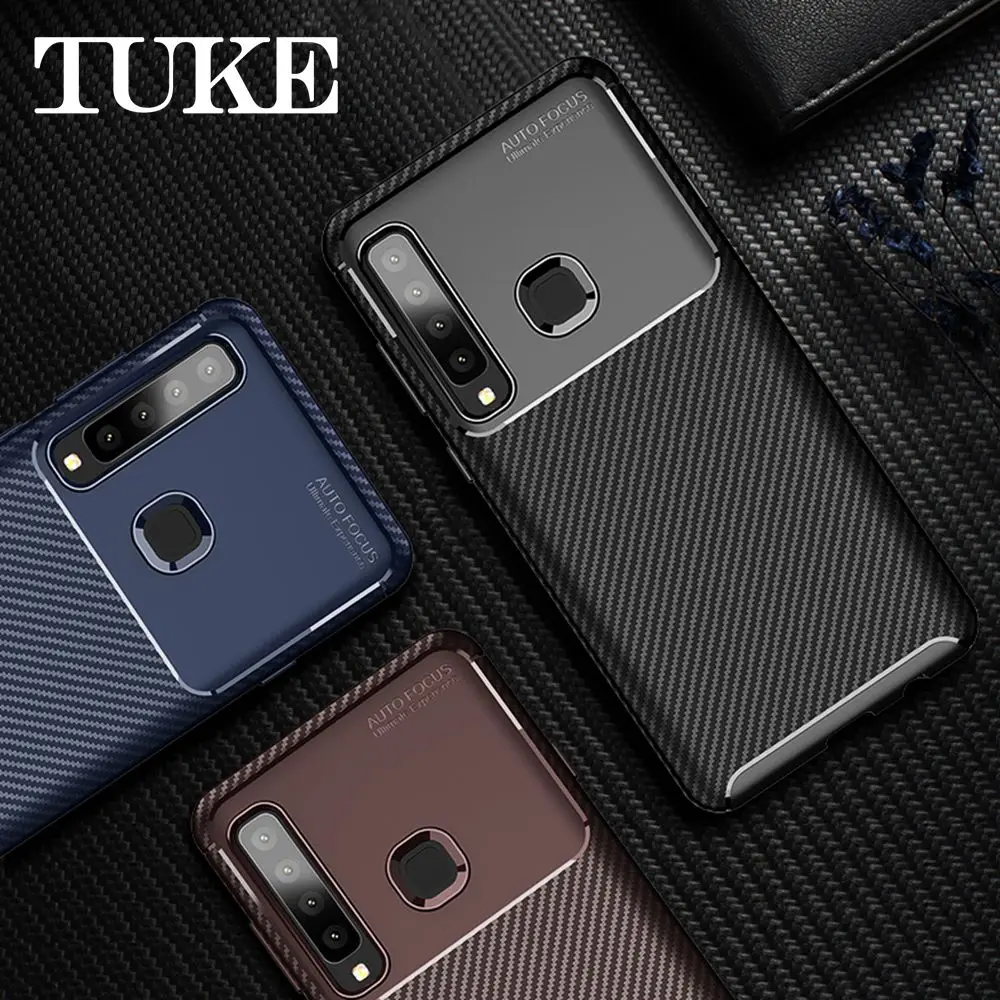 TUKE Carbon Fiber Case For Samsung Galaxy A9 2018 Case Silicone Soft