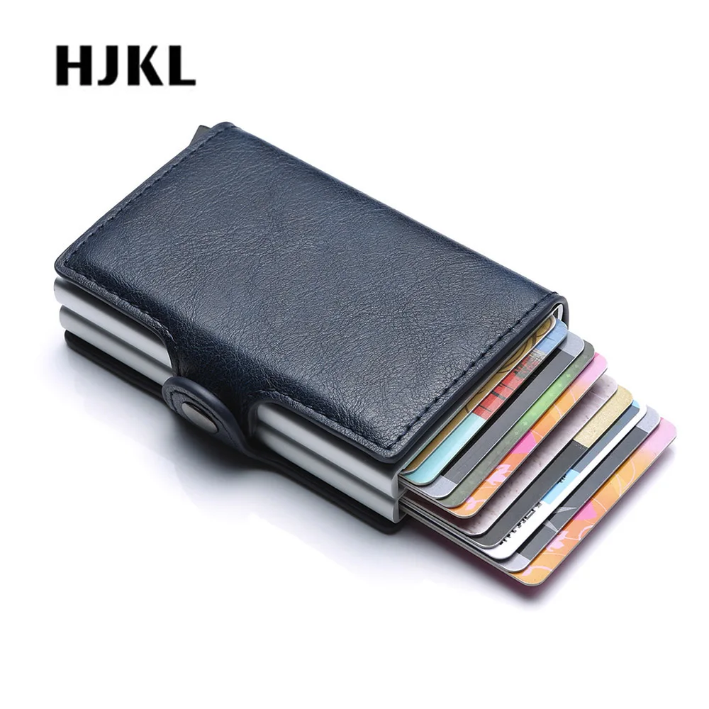 Top Quality Men Double Aluminum Leather Travel Card Wallet Rfid Credit