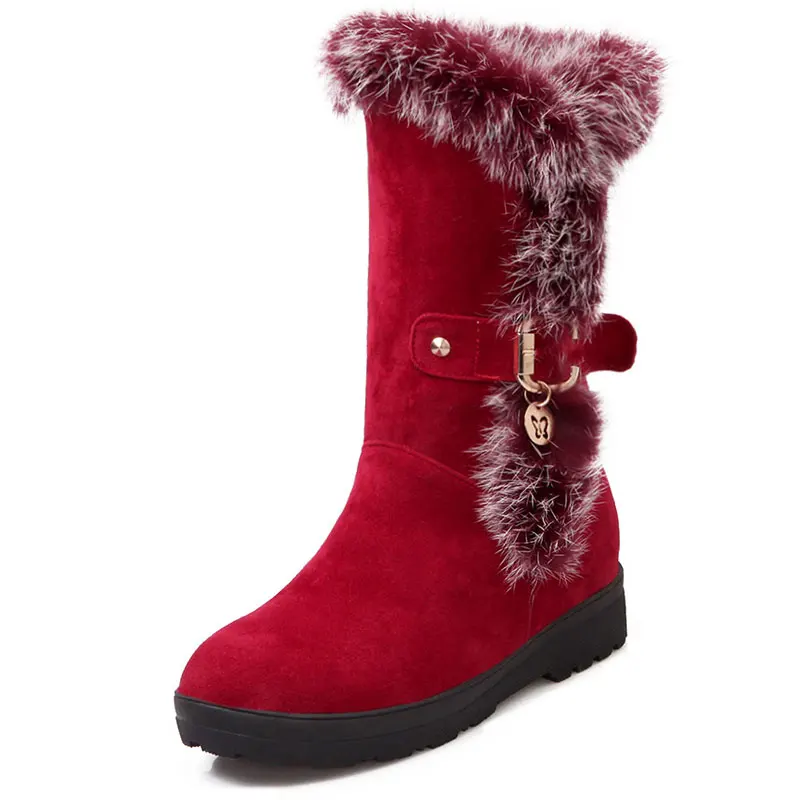

winter warm rabbit hair fur slip-on waterproof round toe nubuck leather trifle with fashion belt buckle martin snow bootsdxj1048