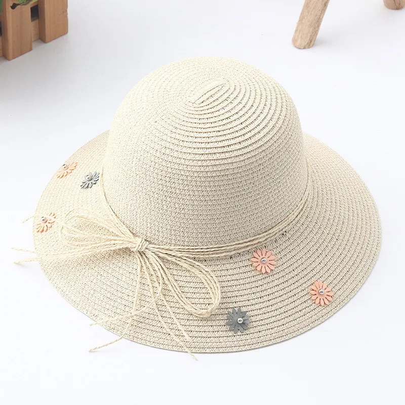 Детская шапка женщин сезон весна-лето Корейский родитель-ребенок Детская шляпа солнца мода соломенная шляпа пляж праздник рыбак шляпа солнца шапки - Цвет: Бежевый