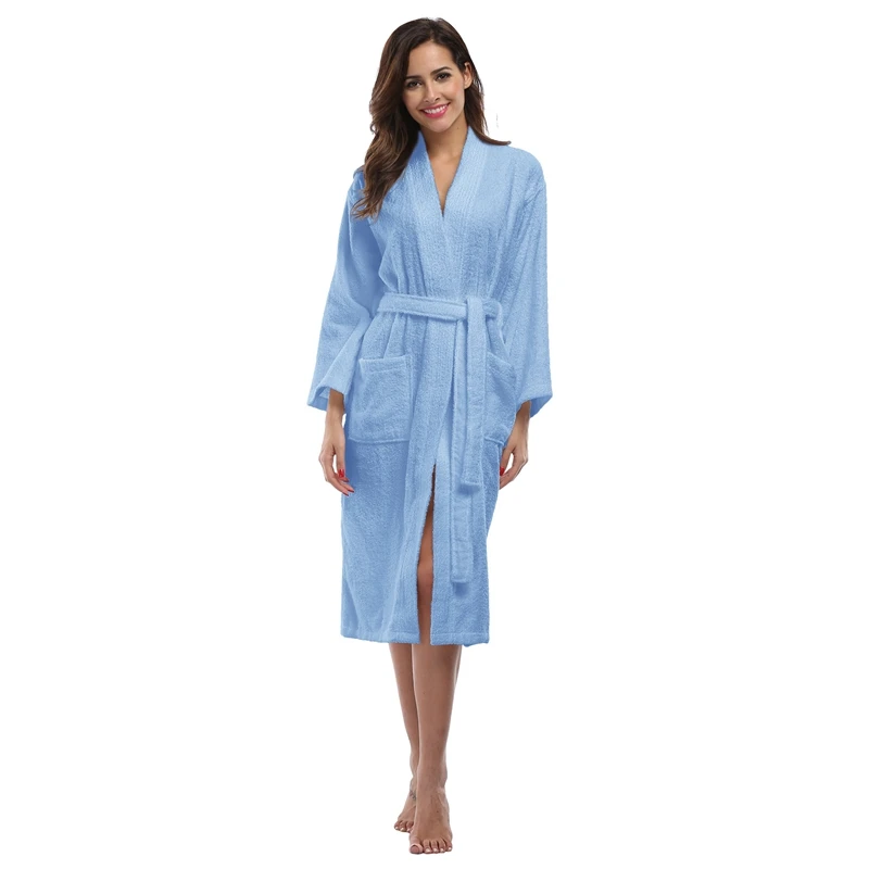 Women's Cotton Bathrobe Full Sleeve Sleep Lounge Robes Turkish Cotton
