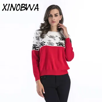 

Europe New 2018 Autumn Spring Women Fashion Loose O Neck Long Sleeve Animal Printing Sweater Female Casual Patchwork Sweater Hot