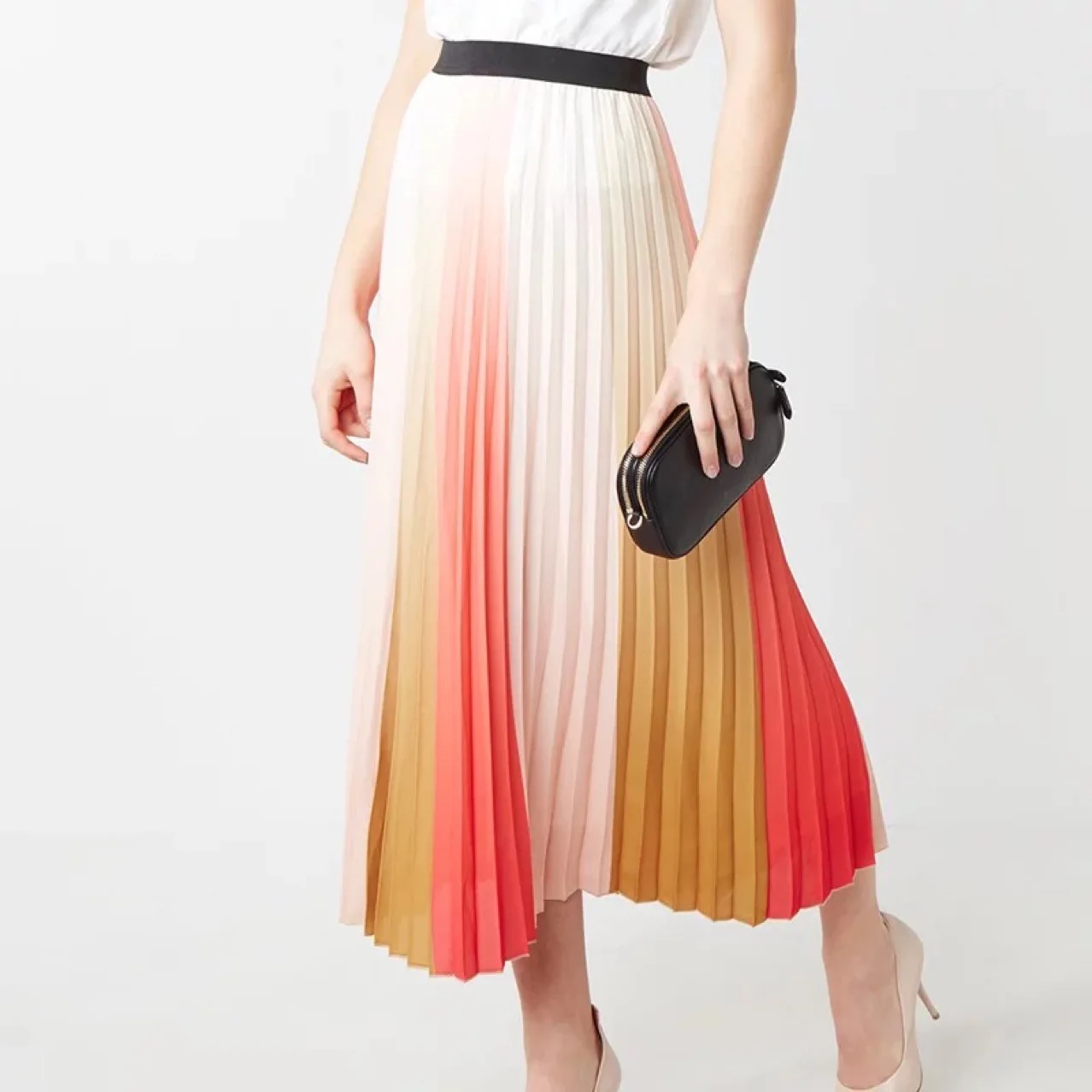 Rainbow color gradual change of color fold skirt half skirt pleated