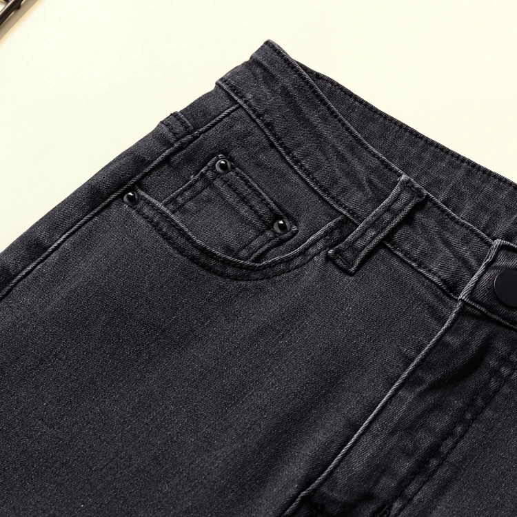Высокая талия узкие женские джинсы карандаш рваные серый черный стрейч Mom jeans плюс Размеры женские джинсы mujer