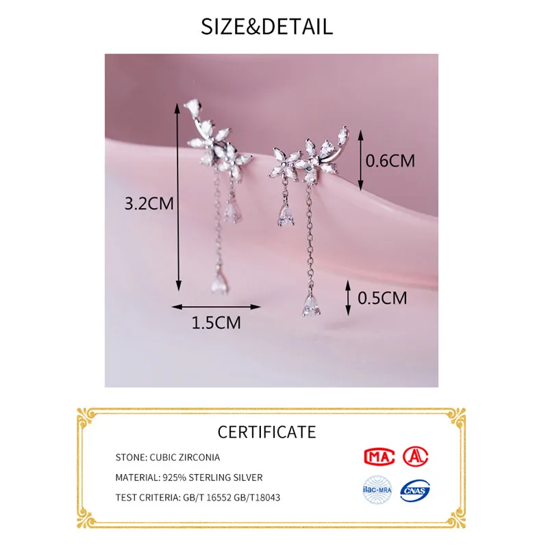 INZATT, настоящее 925 пробы, Серебряный цветок, циркон, капля, висячие серьги для женщин, элегантные кисточки, модные ювелирные изделия, розовое золото