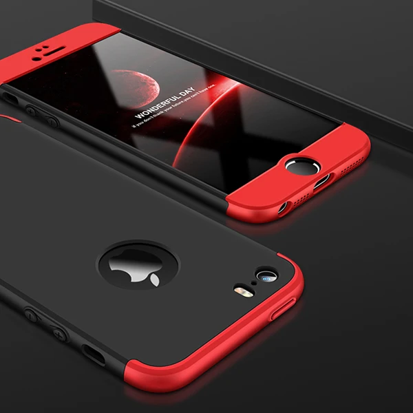 Чехол GKK для iPhone 7, 8, 6, 6s Plus, X, чехол 360, полный защитный 3 в 1, Матовый Жесткий Чехол для iPhone 5 5S SE чехол, стеклянный подарок - Цвет: Red Black Red