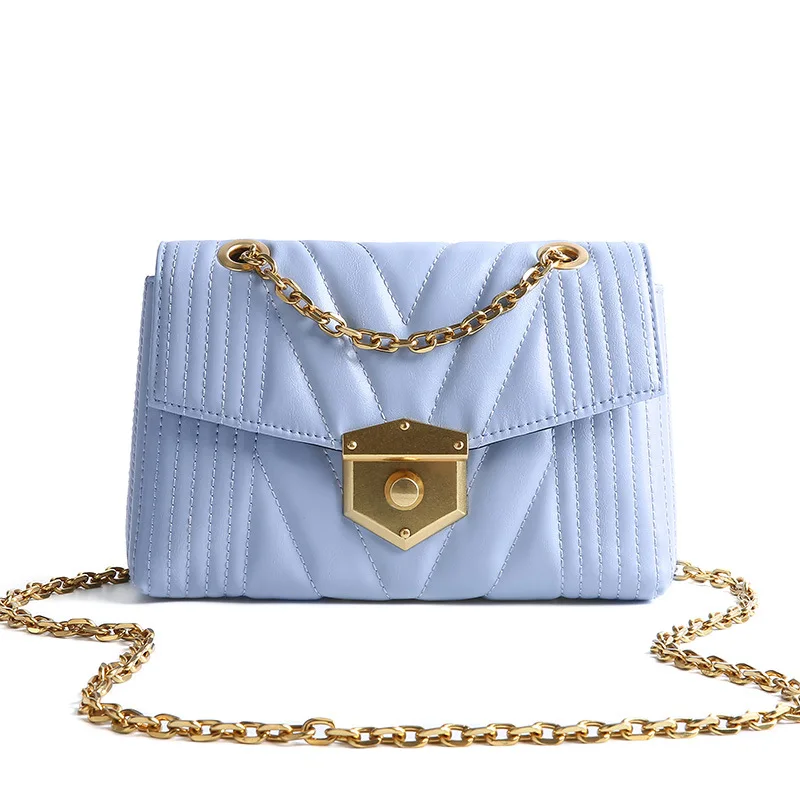 Fashion brand luxury chain-style handle design women messenger bags high quality cowhide embroidery thread chain bag women