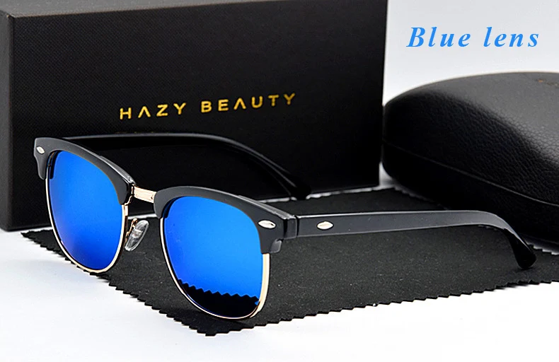 Клуб классики; Для женщин поляризованных солнцезащитных очков 3016 Для мужчин модный бренд солнцезащитные очки UV400 Винтаж очки с заклепками, lunette de soleil femme - Цвет линз: Blue lens