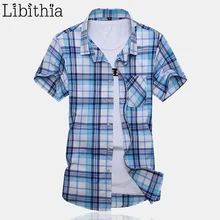 Для Мужчин's Клетчатый узор тонкое платье рубашки плюс Размеры M-7XL короткий рукав карман рубашка узкого кроя Для мужчин новые летние Повседневная одежда G028