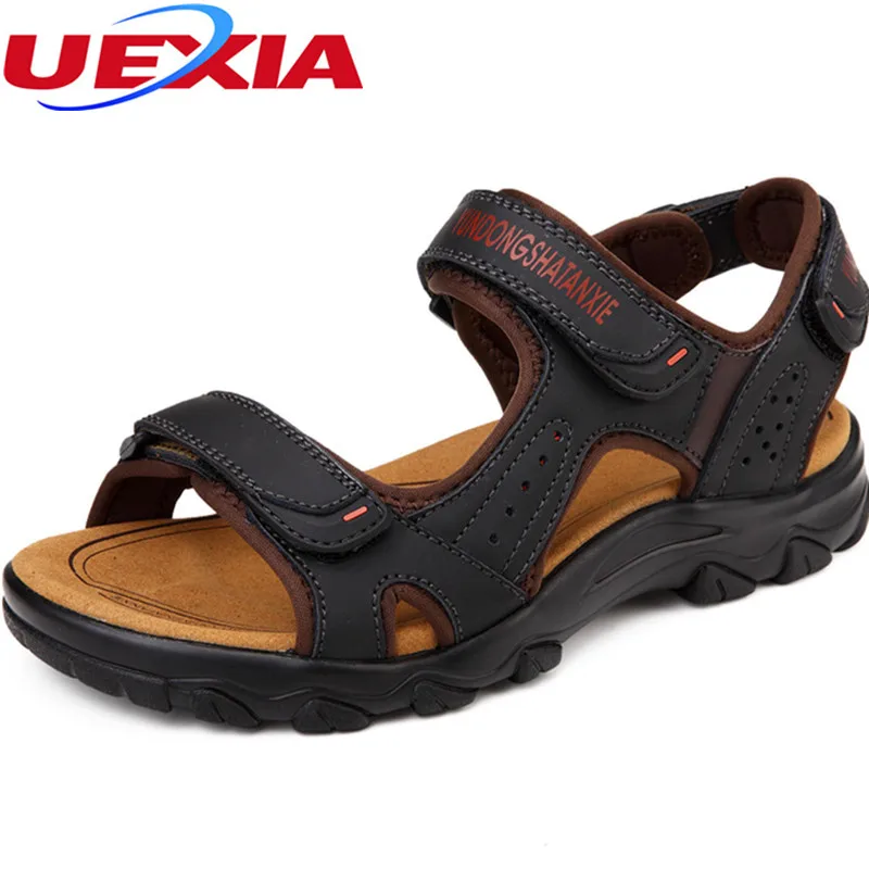 

Unisex Outdoor High Quality Men Sewing Leather Zapatos Beach Couple Shoes Fashion Non Slip Hook & Loop Sandals Mujer Sandalias