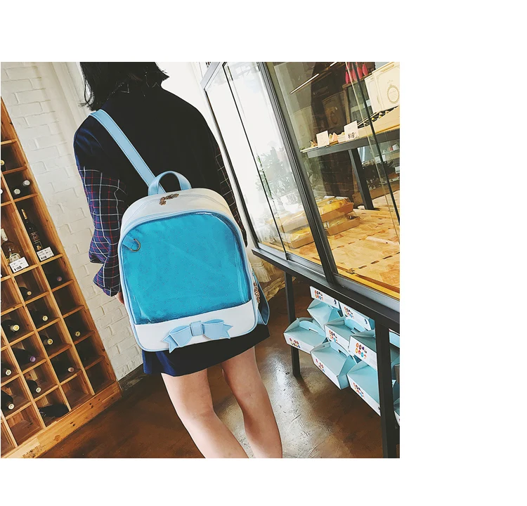 Милые прозрачные Dazzle лук Backpack ITA сумка Harajuku Школьные ранцы для подростков Обувь для девочек рюкзак Дети каваи рюкзак itabag