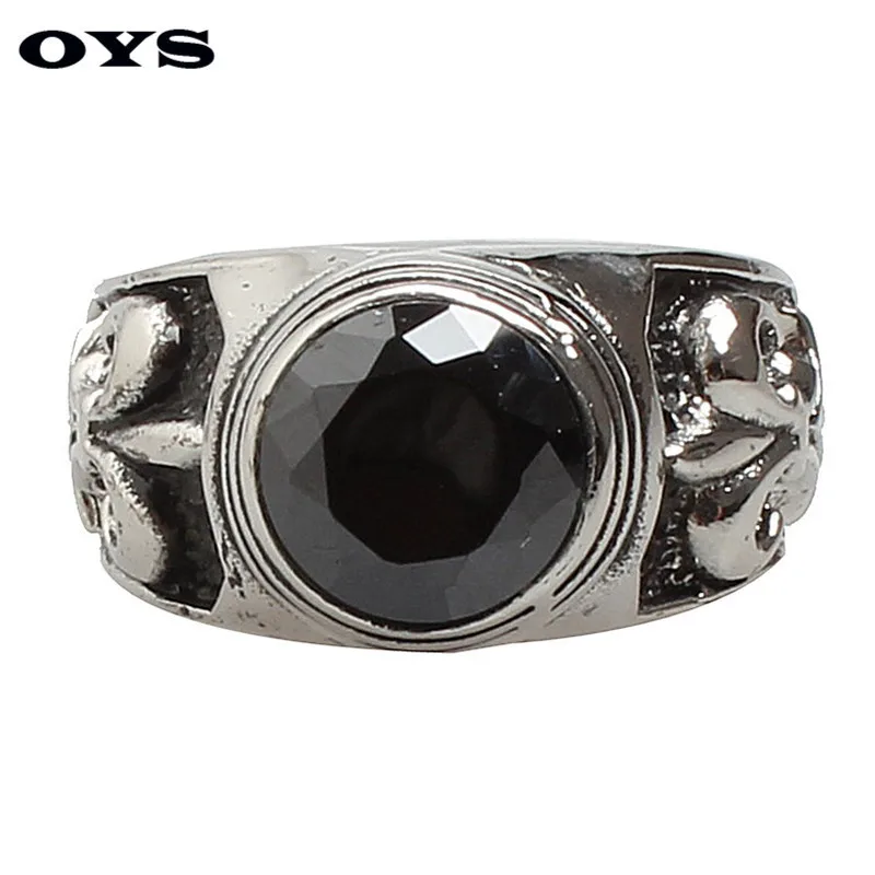 Wholesale Retro Men Cross Flower Black Onyx Rings Wedding Bands Rings For Men Stainless Steel Party Jewelry Free Shipping