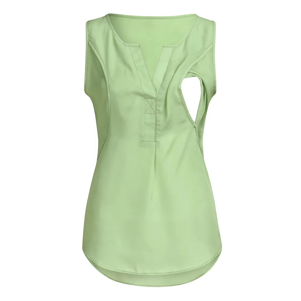Одежда для беременных женщин без рукавов Nusring Детские майки футболки для женщин для беременных сплошной цвет хлопок жилет рубашка с v-образным вырезом - Цвет: Mint Green