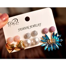 Новые модные женские туфли ювелирных изделий из мультфильма «Холодное сердце» ; День рождения жемчужные серьги-гвоздики в форме сердца Форма красивый смешанный 6 пар/компл. серьги