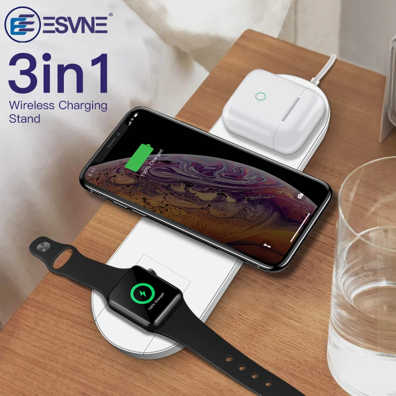 ESVNE 3 в 1 QI Беспроводное зарядное устройство для iPhone X Xr XS Max Быстрая зарядка Apple Watch 2