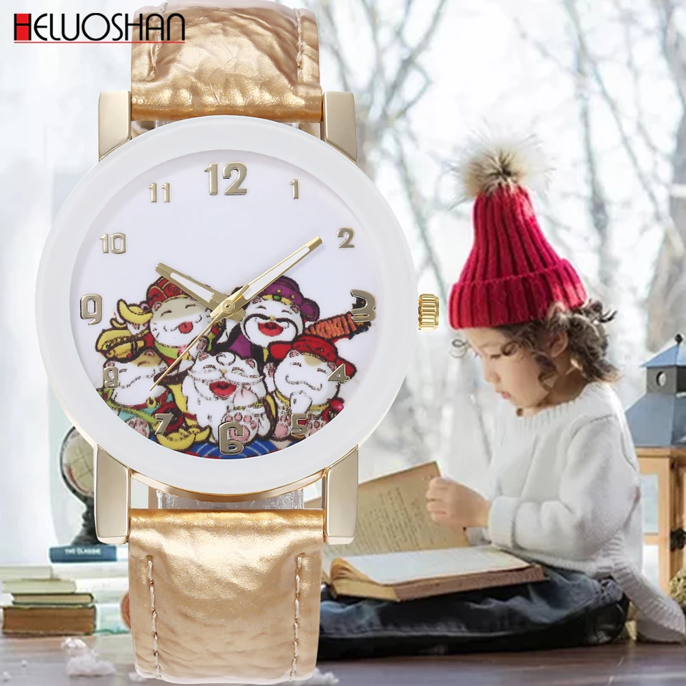 

Hot Christmas Pattern Women Casual Watch Ladies Leather Luxury Watches Woman Quartz Wristwatch Female Clock Hours Black Gift #D