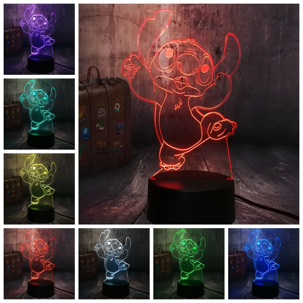 4 Design Cute Stitch Alien Dog Cartoon 3D LED Night Light 7 Color Baby Sleep Desk Lamp Home Decor H