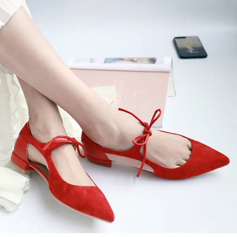 real sheepskin leather women flat heel summer shoes ladies 2017 red ballet flats (4)
