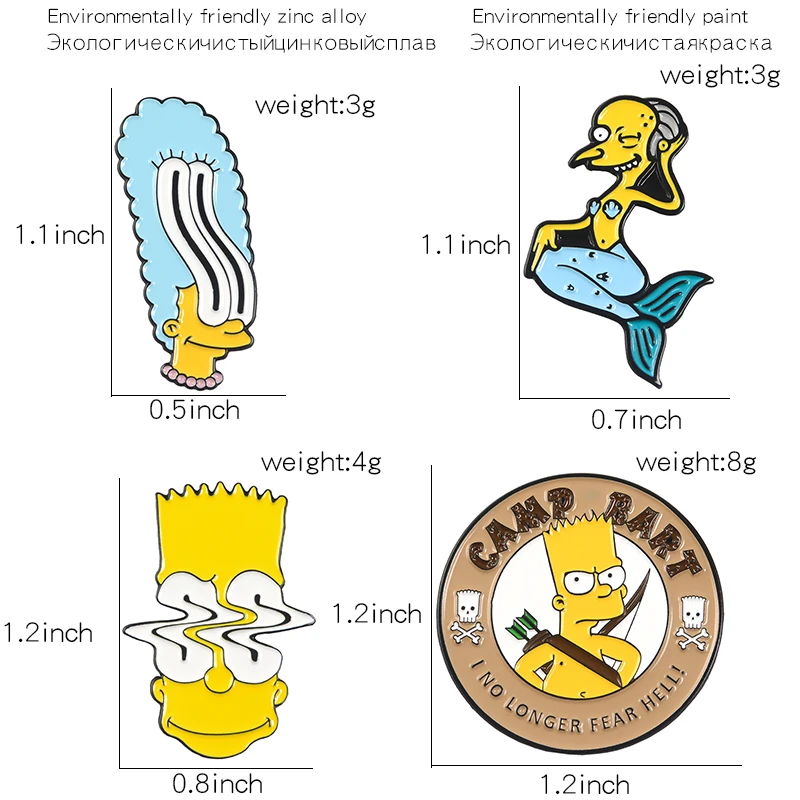 Эмалированная булавка в виде Симпсонов Охотник Мардж рарт мистер Бернс броши в виде русалки булавки для друзей мультяшный персонаж мем нагрудная булавка