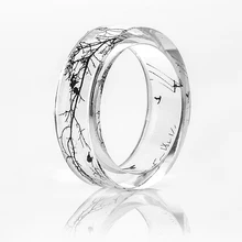 

Fashion Handmade Resin Band Ring Inside Tree Bird Ink Painting Scenery Jewelry