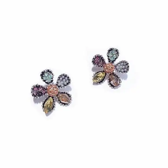 

MENGJIQIAO 2018 New Vintage Colorful Rhinestone Zircon Flower Stud Earrings For Women Accessories Temperament Boucle D'oreille