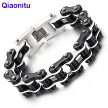 Punk Rock Cool Men's White Bike Motor Motorcycle Chain Bracelets Black Stainless Steel Biker Bangle Bracelet jewelry 16mm Heavy