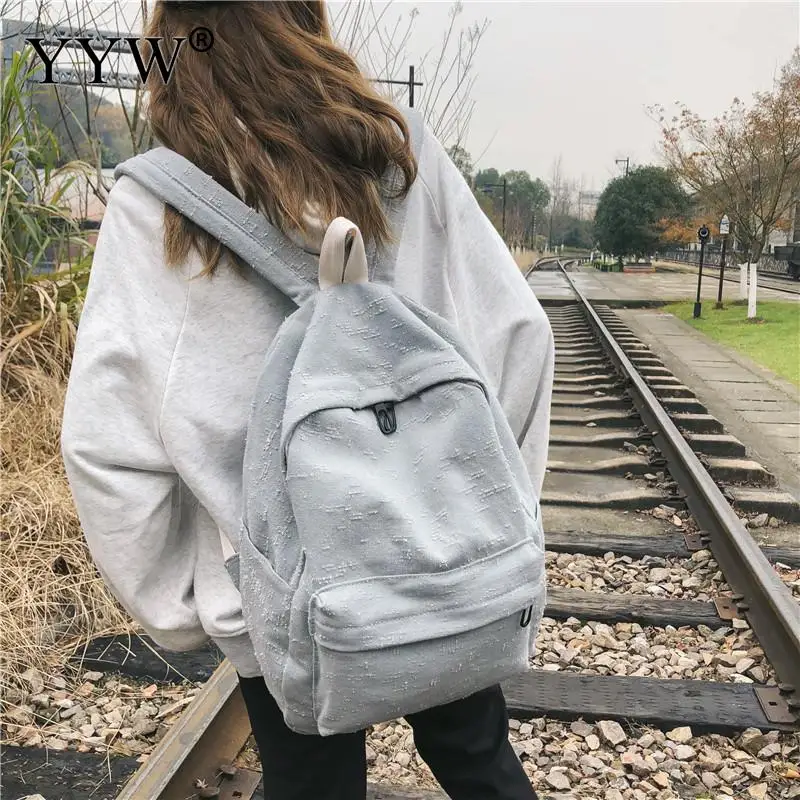 

Canvas Easy Matching Backpack High Quality Contrast Color Bookbag Large Capacity Casual Women'S Bag Blue Bookbag Shoulder Bags