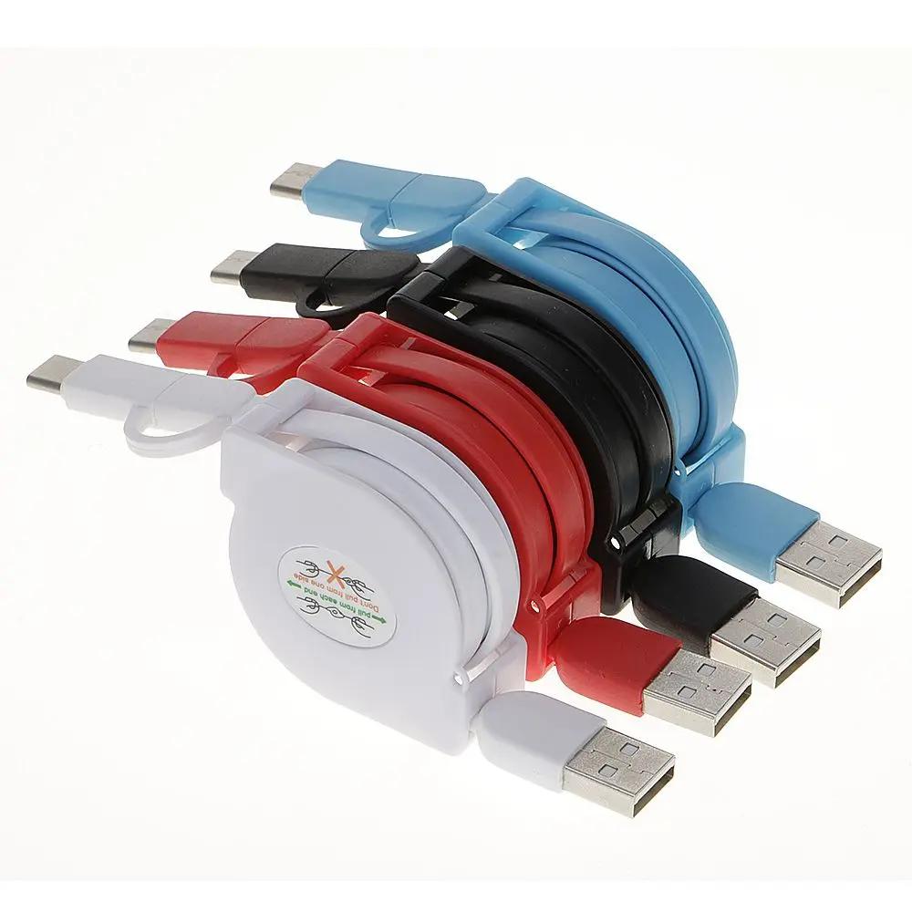 

1PC Retractable Roll Ruler 2 In 1 USB Data Sync Cable Charging Cord for Android+Type C Smartphone Mobile Phone Charger