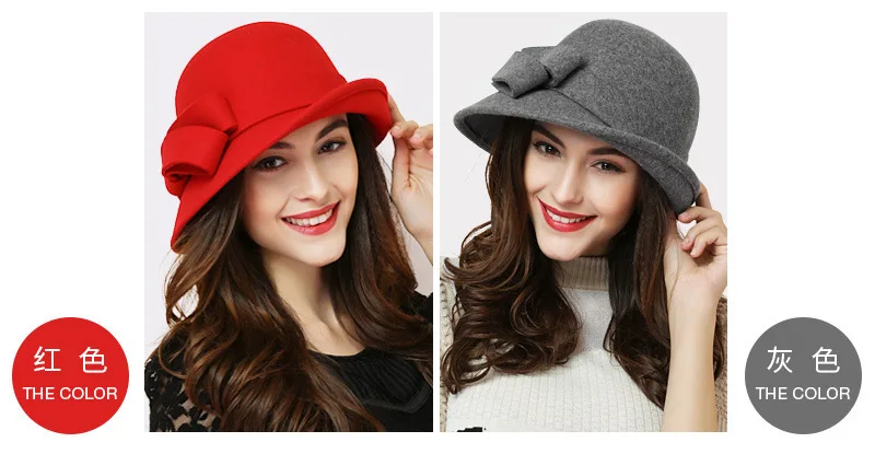 Women Party Formal Headwear Lady Winter Fashion Asymmetric Bowknot 100% Wool Felt Hats straw bucket hat