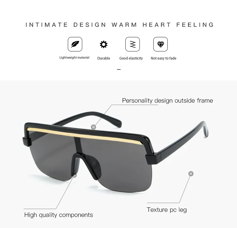 Oversize One Piece Sunglasses Women Men New Luxury Brand Vintage Square Sun Glasses Man Goggle Gradient Sunglasses UV400