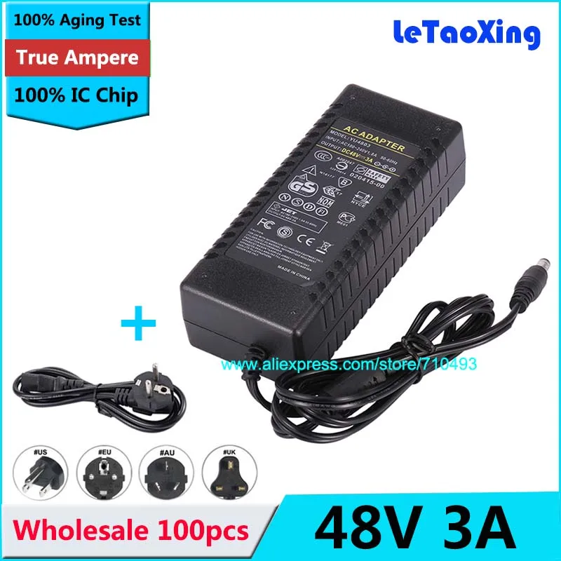 100pcs 48V 3A Power Supply AC 100 240V to DC Adapter 144W For 3528 5050
