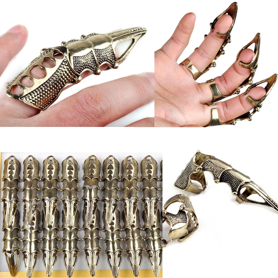 2pcs Punk Gothic Full Finger Armor Talon Claw Rings Robot Metal ...