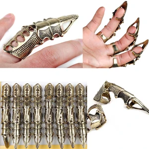 2pcs Punk Gothic Full Finger Armor Talon Claw Rings Robot Metal Armoring Joint Knuckle Ring For Women Men Party Jewelry
