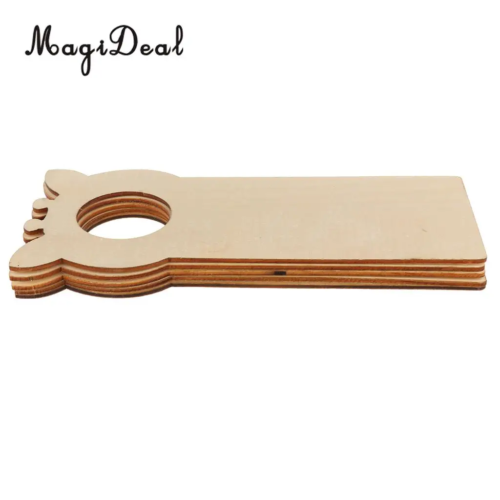 MagiDeal 5 Pieces Creative Wood Door Knob Hanger Signs for DIY Kid Craft Round/Bear/Giraffe