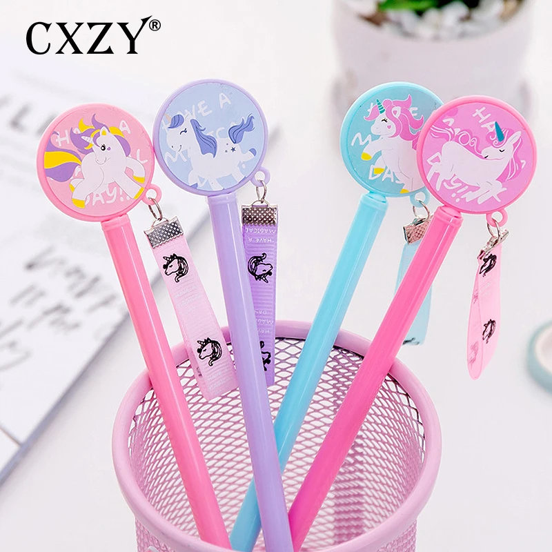 

CXZY white Blue Unicorn pen ballpoint 0.38mm Black ink gel stationary kawaii cute korea japanese gift office school kawai 1Z837